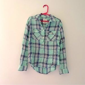 Mudd Girls Aqua Half Button Down HiLo Flannel Size 7-8